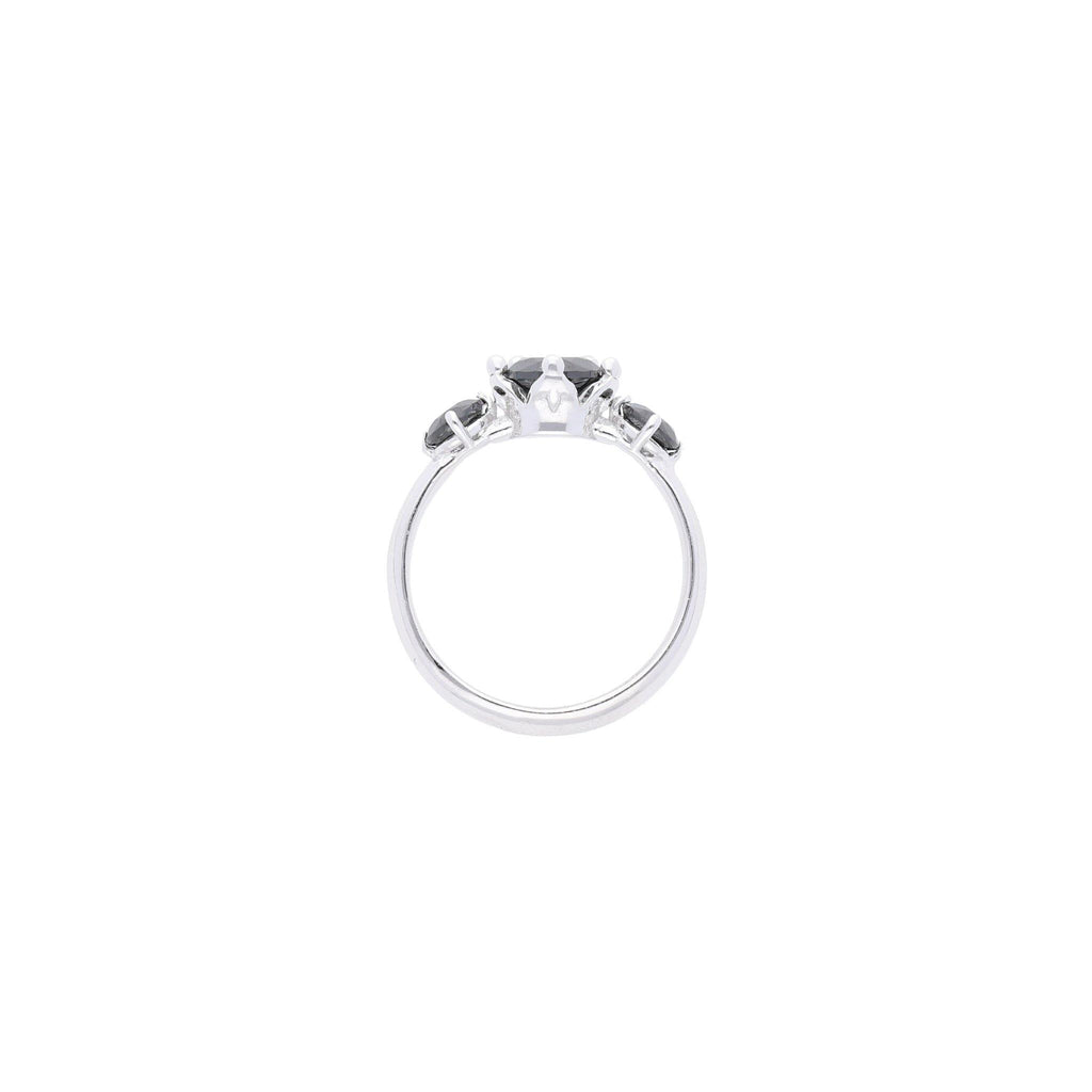 Anillo de Corona de Plata con Circonia Negra y Baño de Rodio - Alnur Joyería
