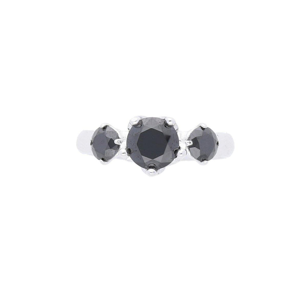 Anillo de Corona de Plata con Circonia Negra y Baño de Rodio - Alnur Joyería