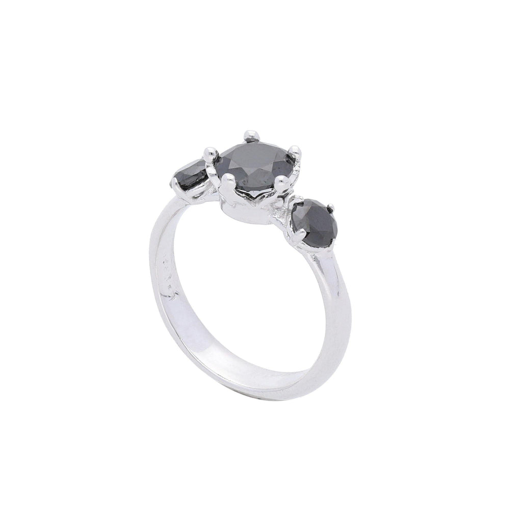 Anillo de Corona de Plata con Circonia Negra y Baño de Rodio - Alnur Joyería