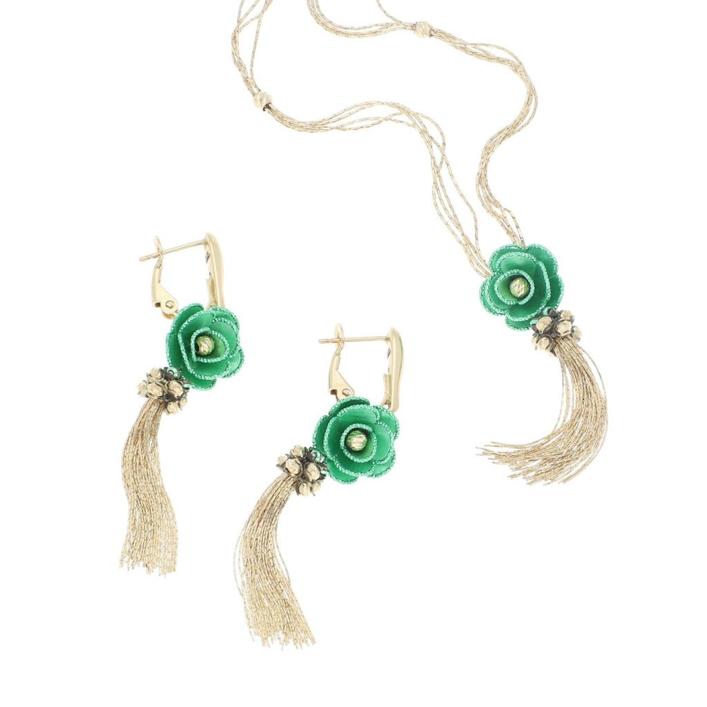 Juego de Rosas Verdes de Oro de 14k - Alnur Joyería