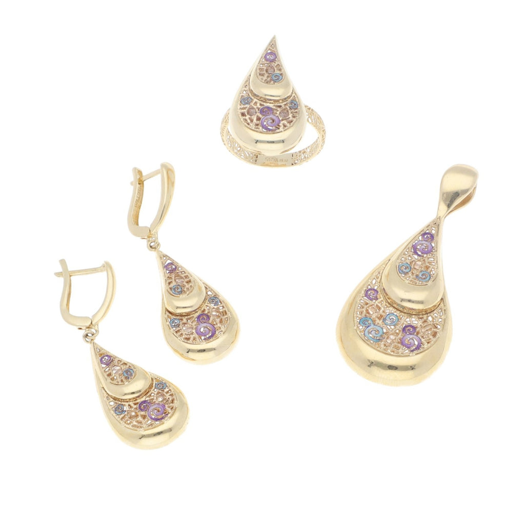 Juego de Oro Amarillo de 14k con Espirales Esmaltados - Alnur Joyería