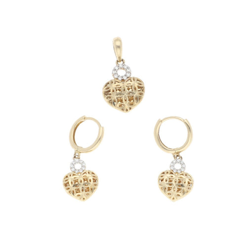 Juego de Aretes y Dije de Corazón de Oro de 14k - Alnur Joyería