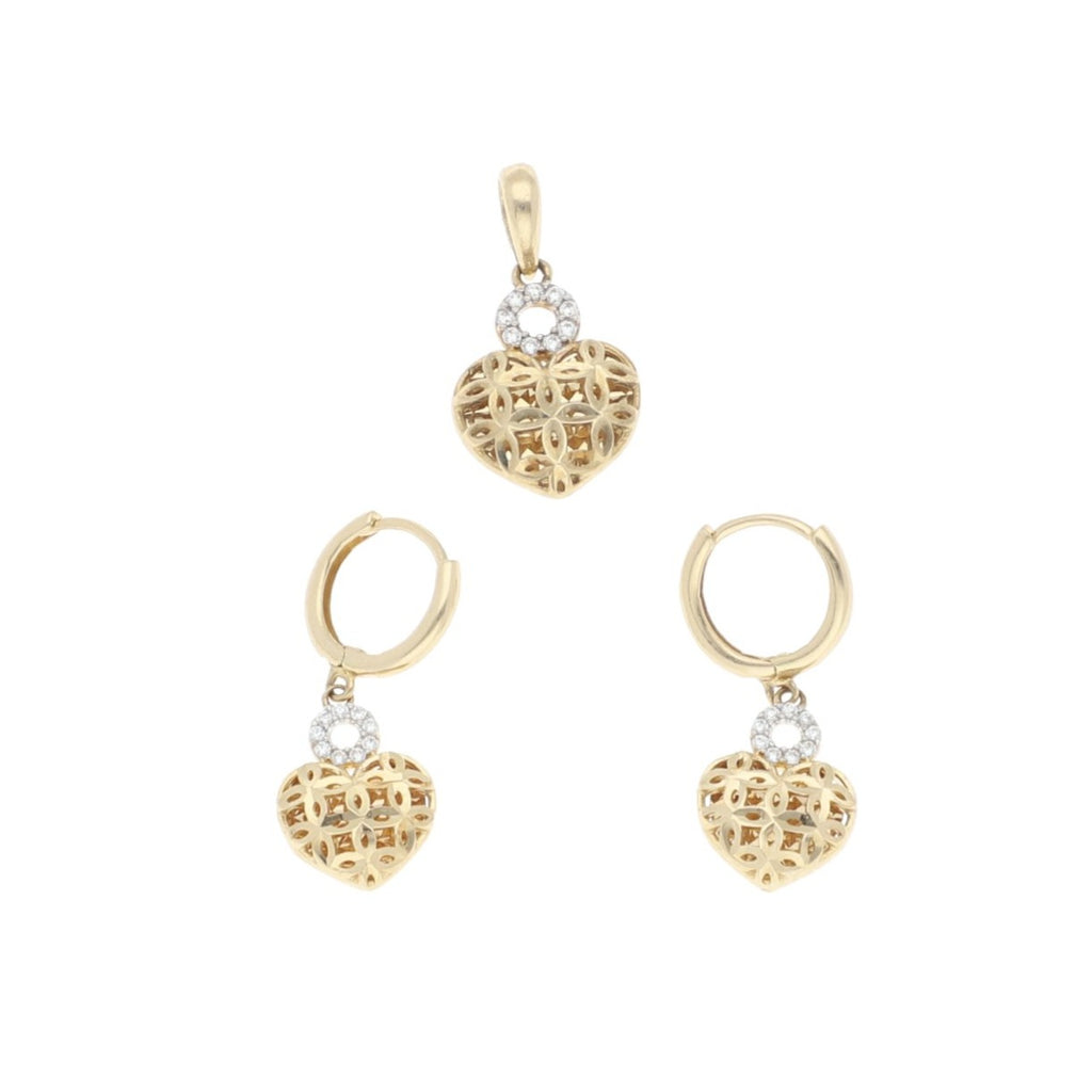 Juego de Aretes y Dije de Corazón de Oro de 14k - Alnur Joyería