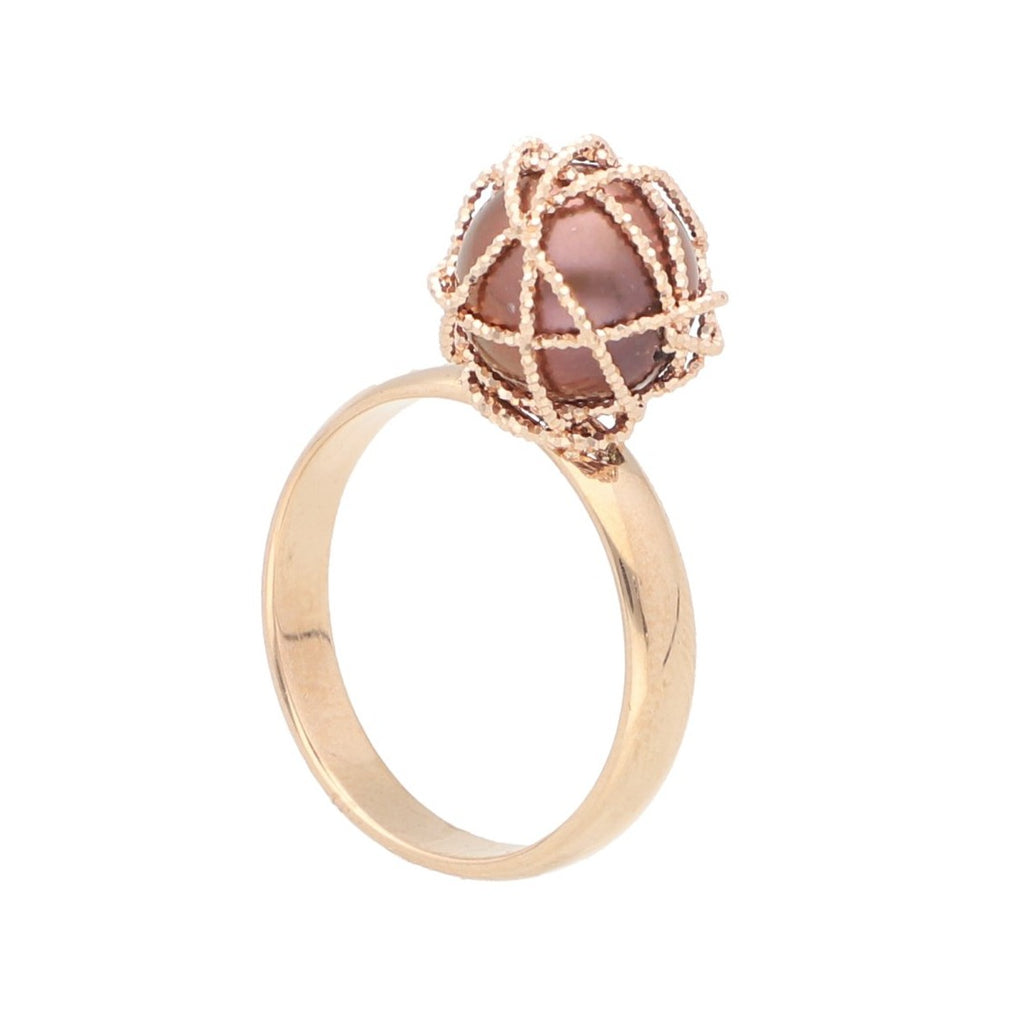 Juego de Malla de Perlas Chocolate en Oro Rosa de 14k - Alnur Joyería