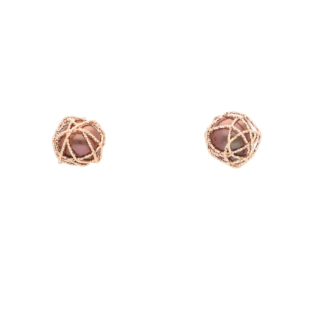 Juego de Malla de Perlas Chocolate en Oro Rosa de 14k - Alnur Joyería