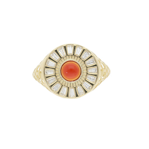 Anillo Flor Geométrica Piedra Naranja