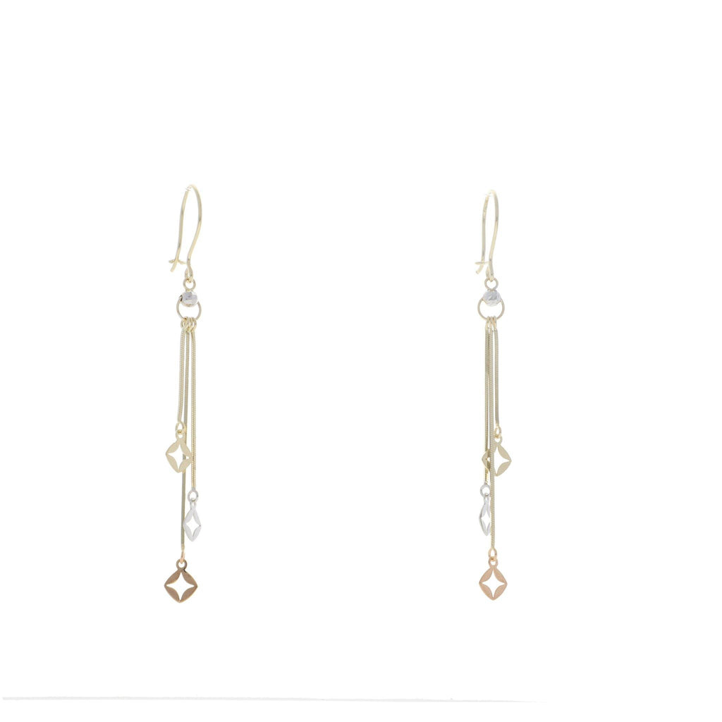 Arete con Tiras Colgantes de Rombo de Oro Florentino de 14k - Alnur Joyería