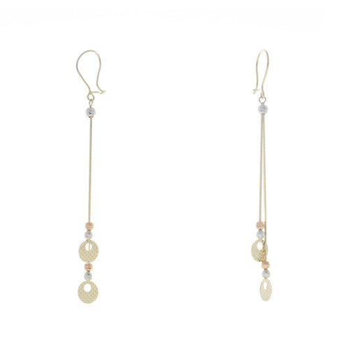 Arete con Tiras Colgantes de Círculos de Oro Florentino de 14k - Alnur Joyería