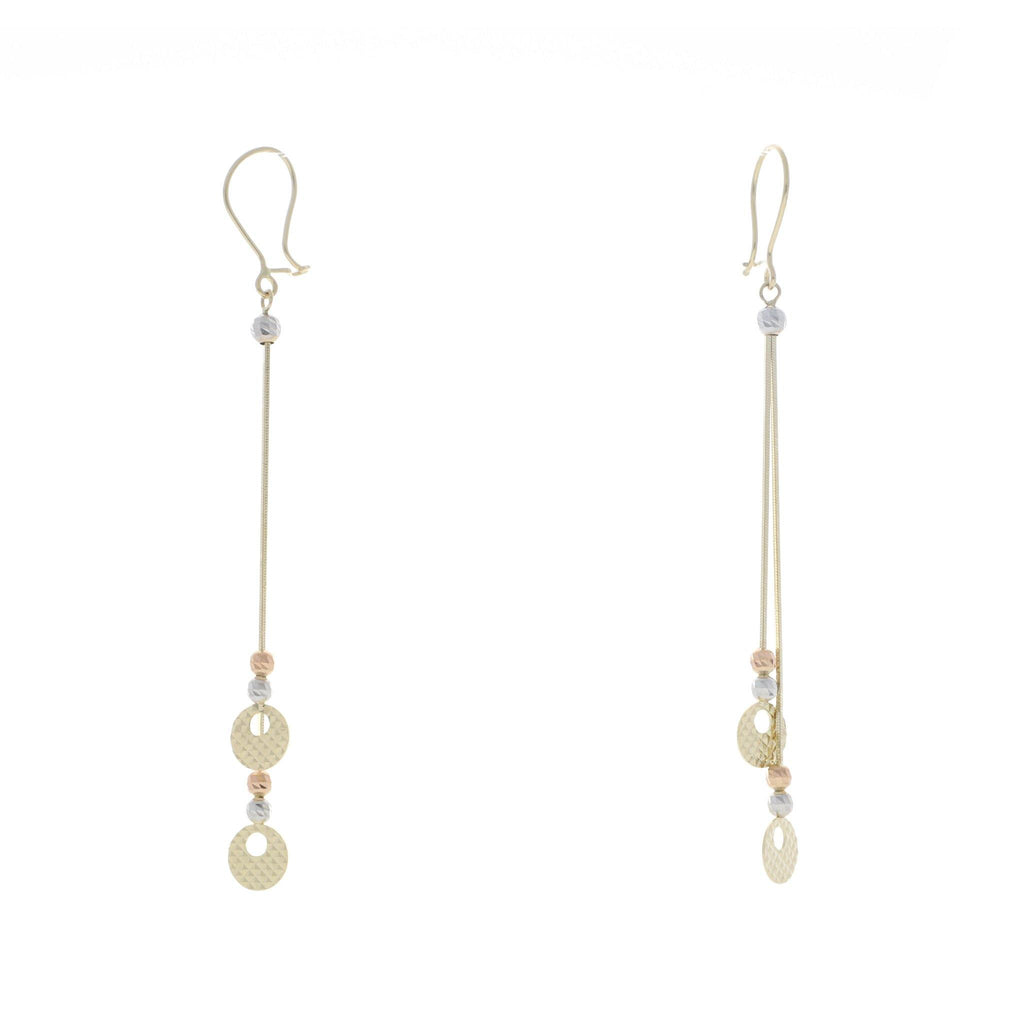 Arete con Tiras Colgantes de Círculos de Oro Florentino de 14k - Alnur Joyería