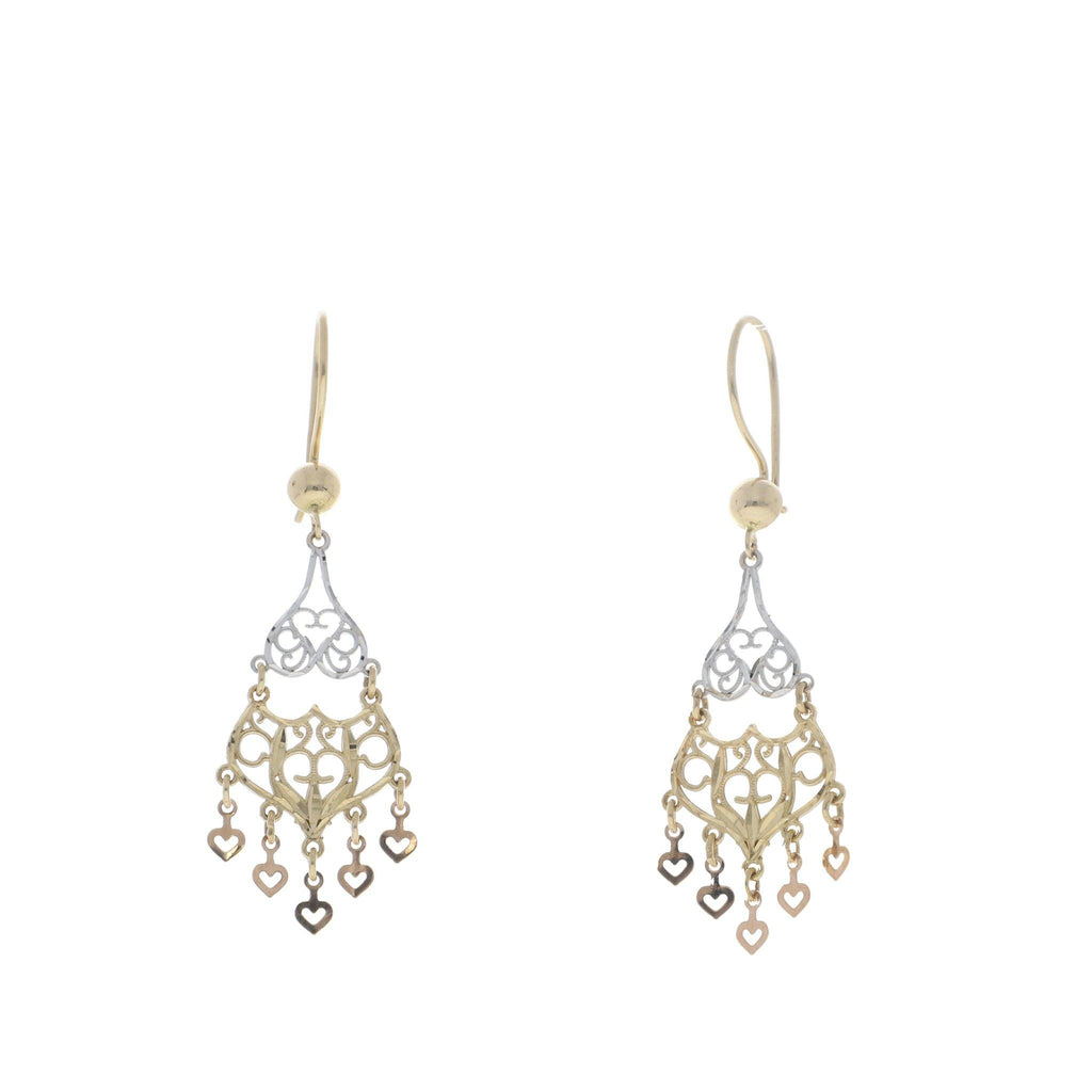 Aretes de Filigrana con Corazónes de Oro Florentino de 14k - Alnur Joyería