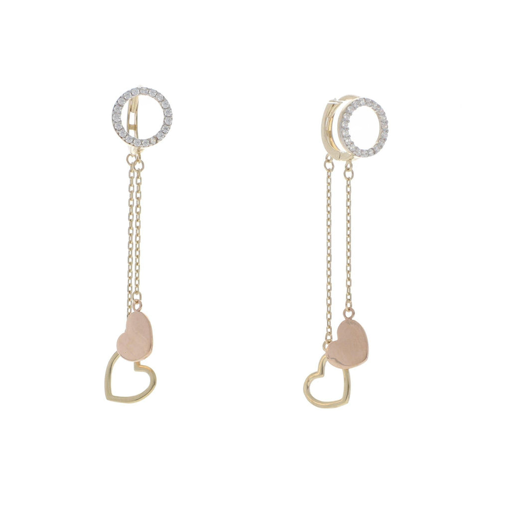 Arete Circular con Corazónes Colgantes de Oro de 14k - Alnur Joyería