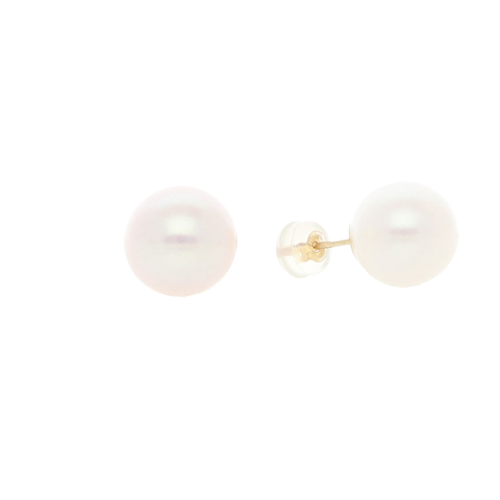 Broqueles de Perla Blanca Redonda de 9.5-10 mm con oro de 14k