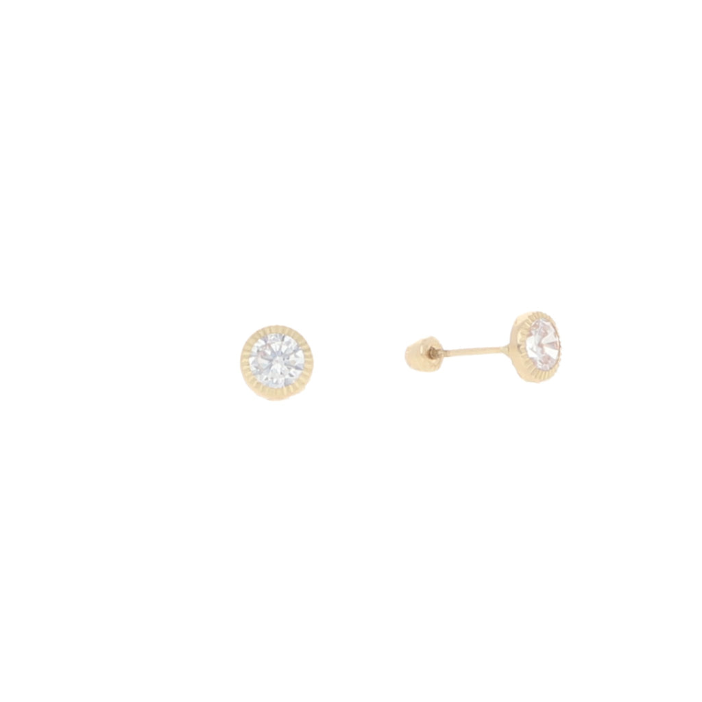 Broquel de Circonias con Bisel de Oro de 14k Diamantado de 4 mm