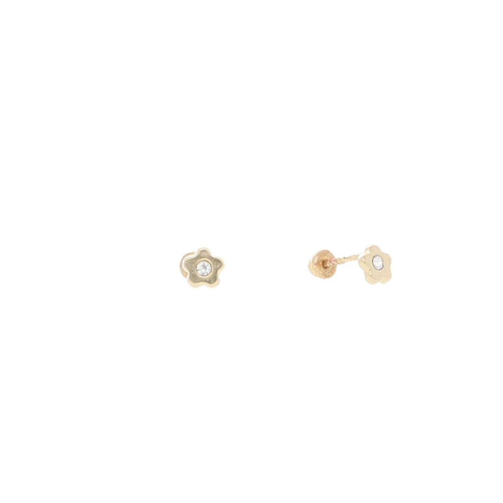 Broqueles de Margarita Mini Diamantado de Oro de 14k con Circonia