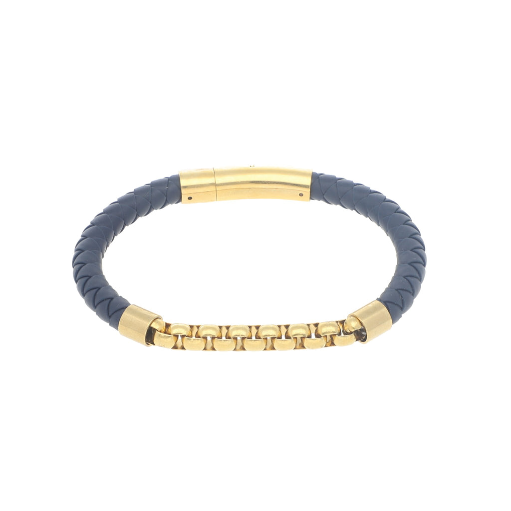 Pulsera Caucho Azul con Cadena Dorada