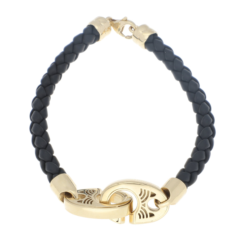 Pulsera de Oro de 14k con Caucho Trenzado - Alnur Joyería