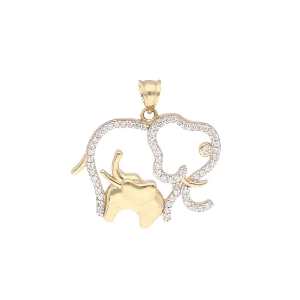 Dije de Elefante Mama y Bebe de Oro de 14k con Circonias