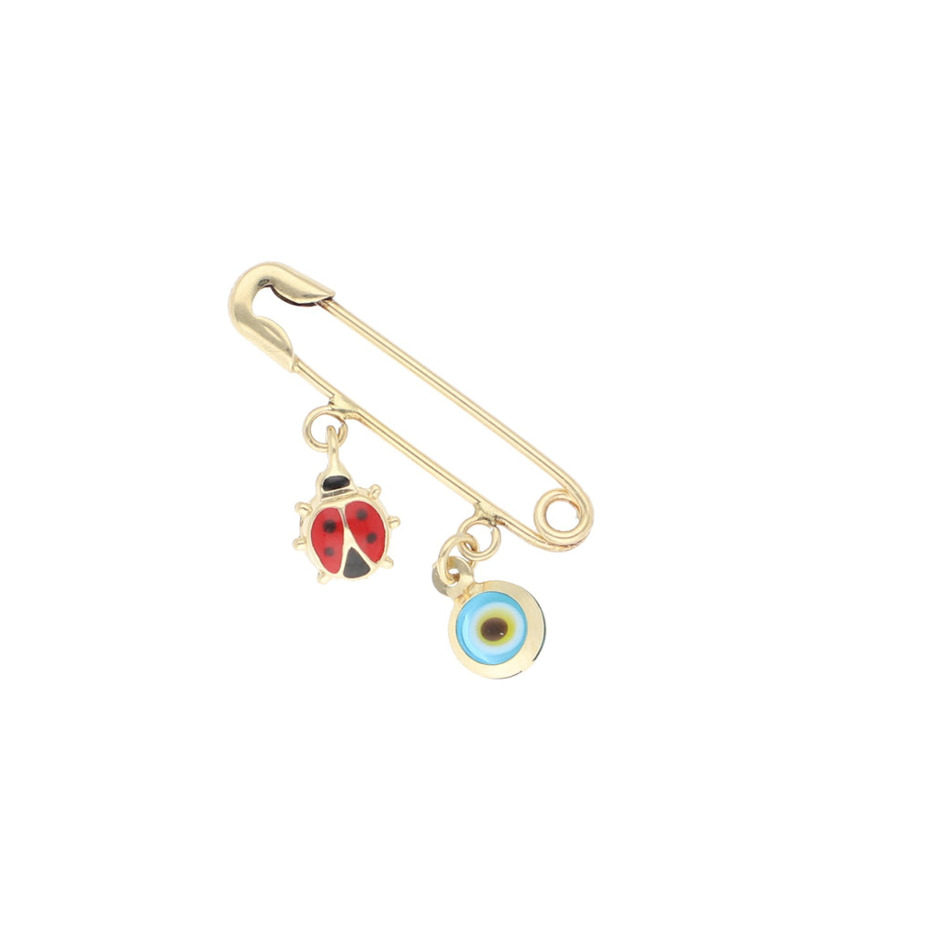 Broche de Bebe de Oro de 14k con Catarina y Ojo