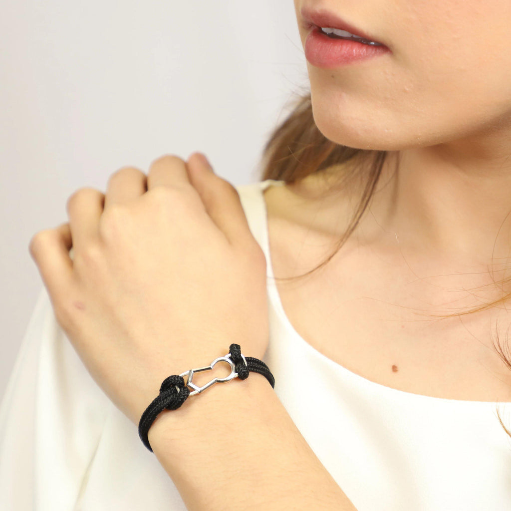 Pulsera de Cerrojo de Plata con Baño de Rodio y Paracord - Alnur Joyería