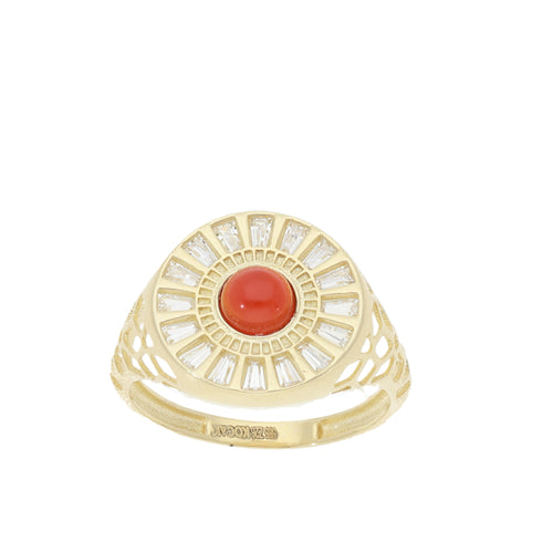 Anillo Flor Geométrica Piedra Naranja