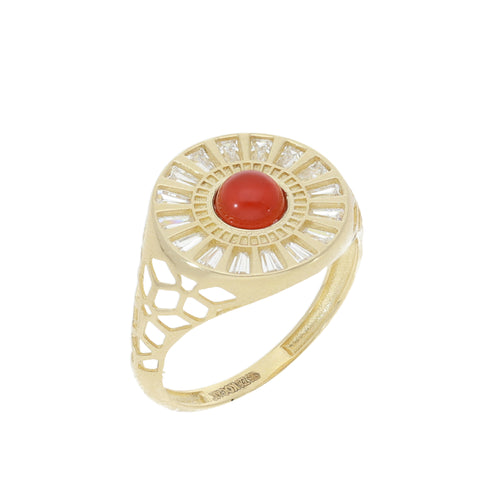 Anillo Flor Geométrica Piedra Naranja