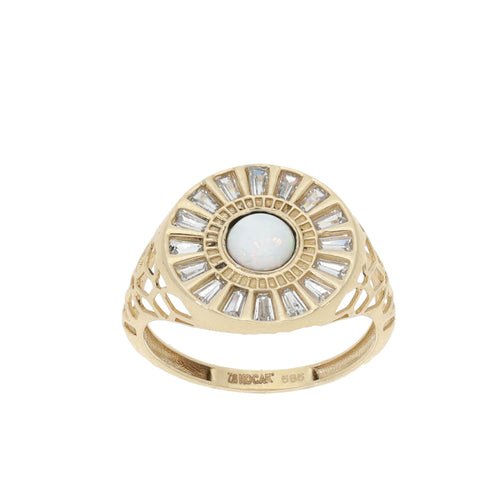 Anillo Flor Geométrica Piedra Blanca