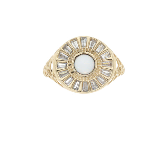 Anillo Flor Geométrica Piedra Blanca