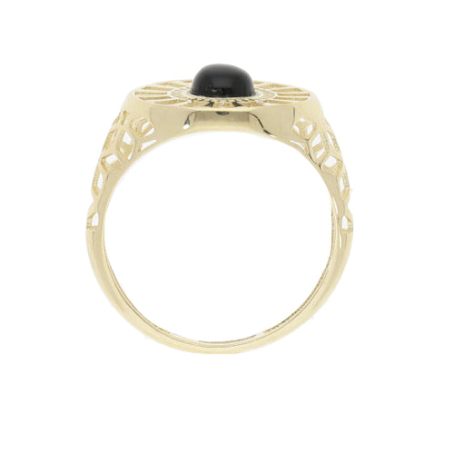 Anillo Flor Geométrica Piedra Negra